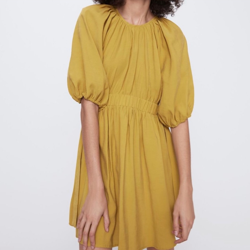 Mustard Yellow Summer Dress With Puff Sleeves